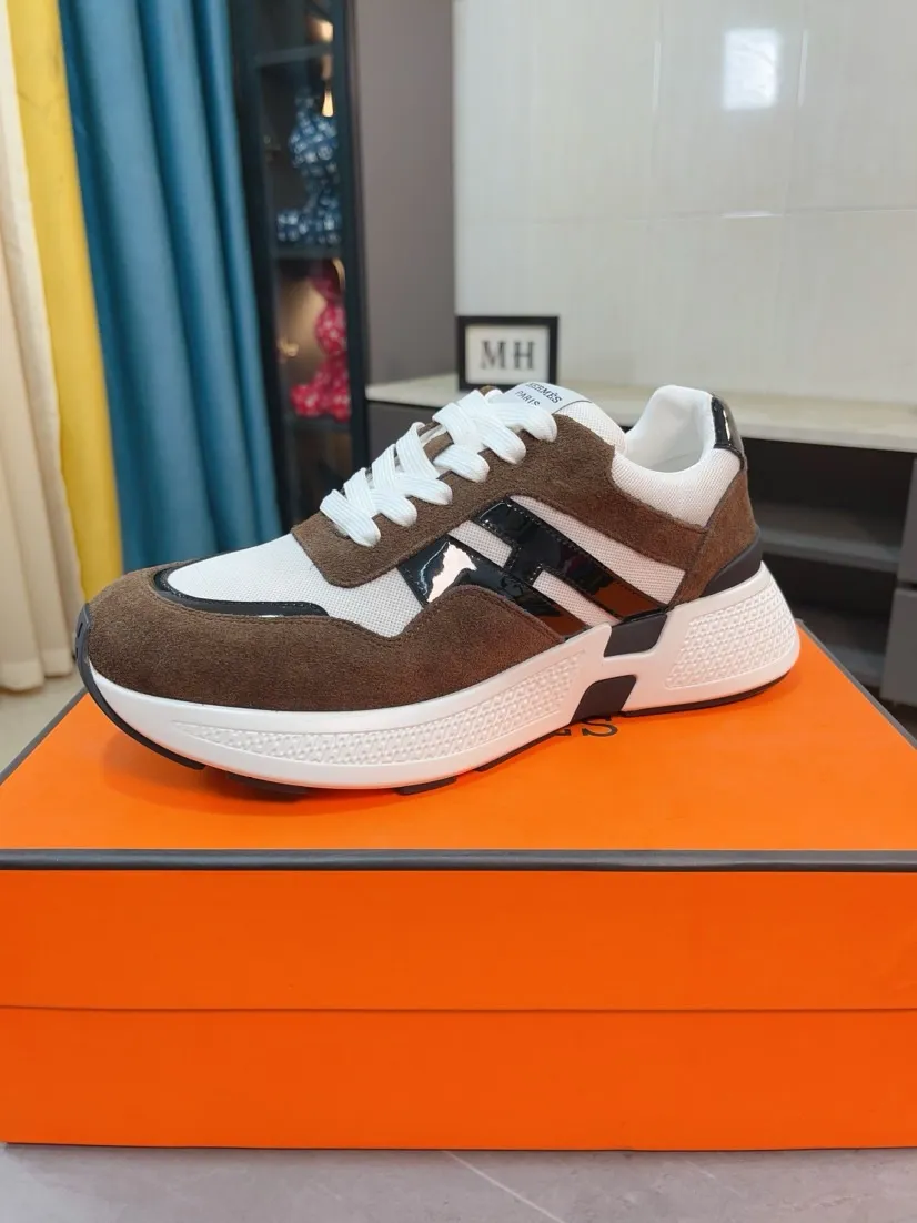 Men's shoes💰580🌸🌸【HERMES】Hermès high-end quality original shoe upper: 🔝tumbled calfskin, suede calfskin, shoe body sewn H totem, outsole: ultra-light TPU foam·rubber; two-color molded outsole, ultra-high quality control·fine workmanship: highlighting (high-end·luxury·grade) 38-44 (45 can be customized)